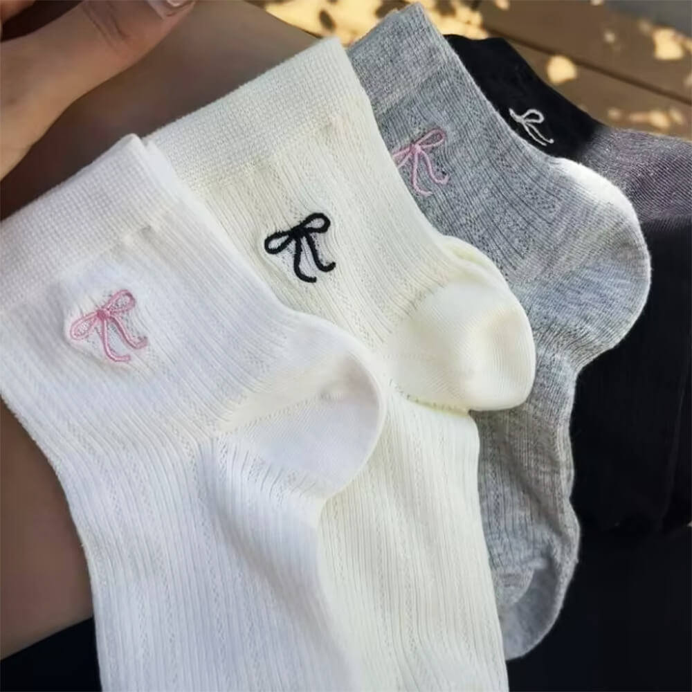 BOW ANKLE SOCKS BLACK PAIR