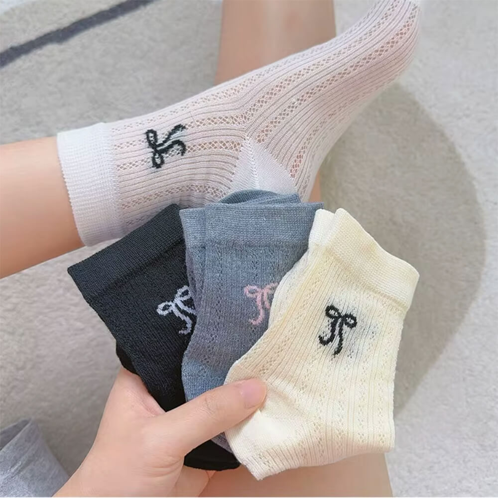 BOW ANKLE SOCKS BLACK PAIR