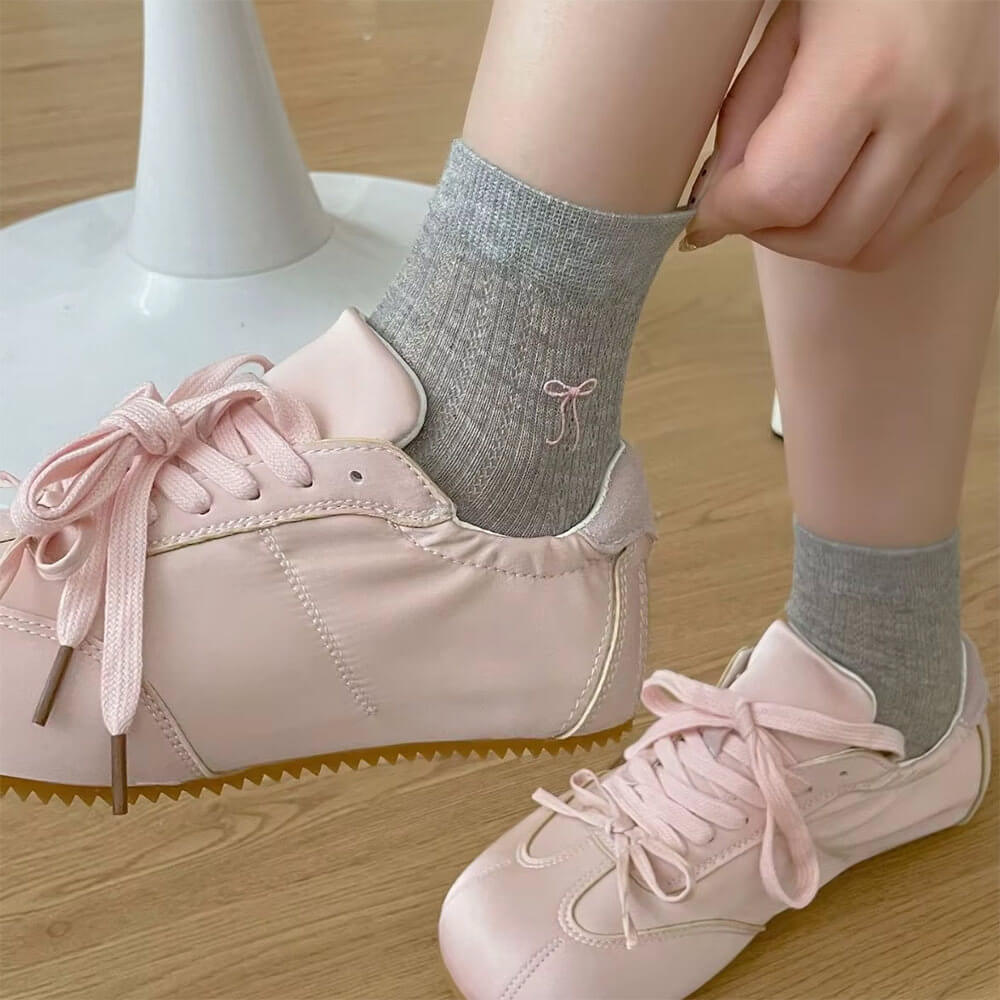 BOW ANKLE SOCKS BLACK PAIR