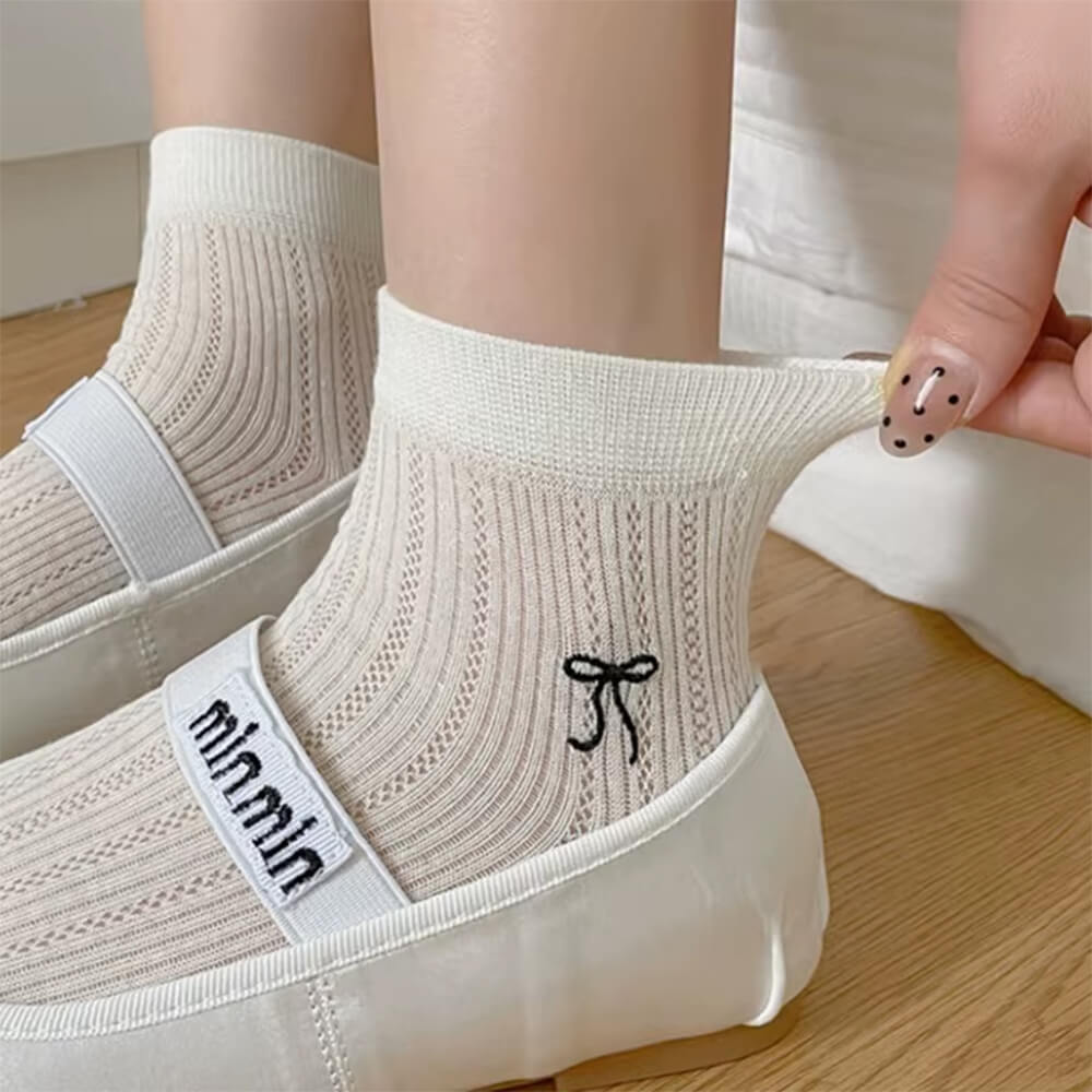 BOW ANKLE SOCKS BLACK PAIR