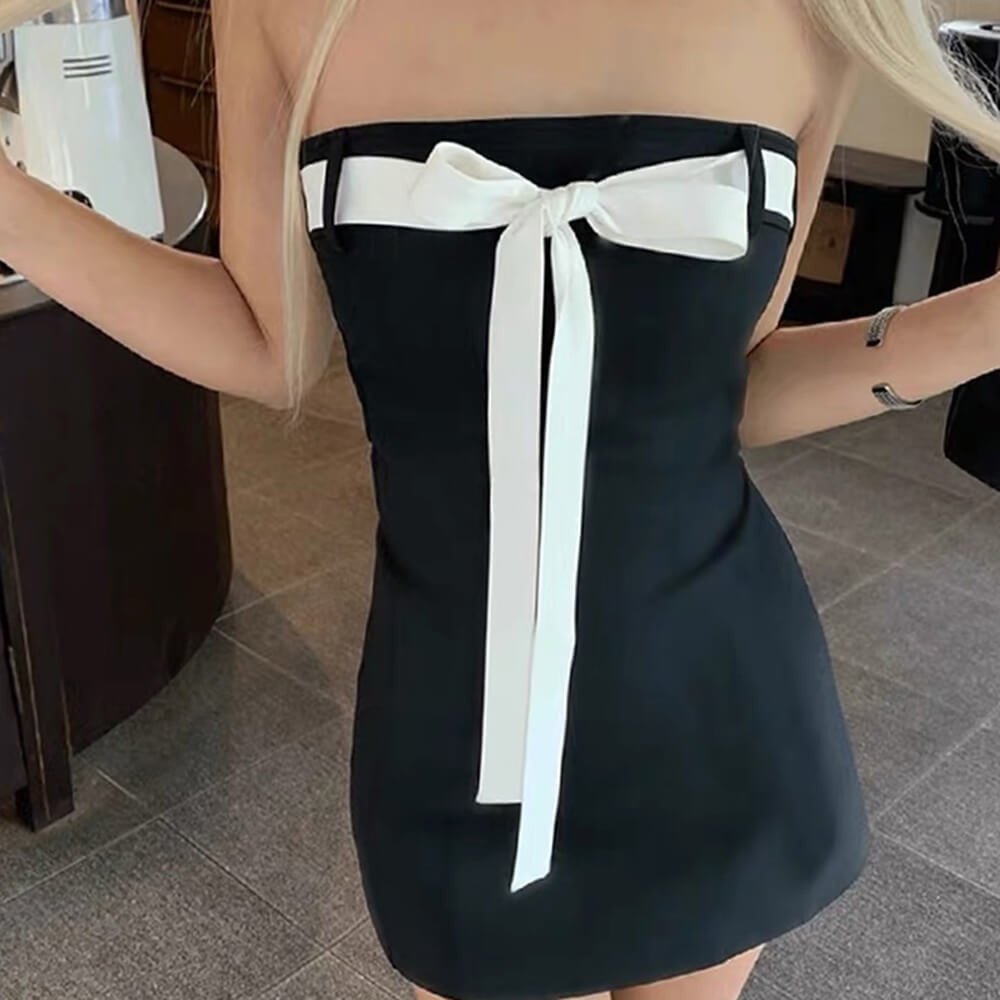 BOW BLACK MINI DRESS
