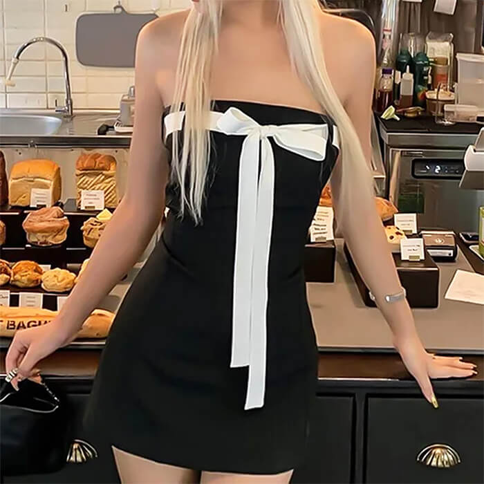 BOW BLACK MINI DRESS