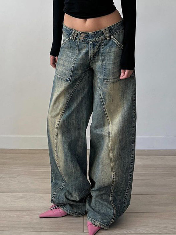 BOYFRIEND FIT DISTRESSED DENIM JEANS COTTON BLEND