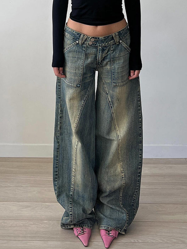 BOYFRIEND FIT DISTRESSED DENIM JEANS COTTON BLEND