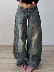 BOYFRIEND FIT DISTRESSED DENIM JEANS COTTON BLEND