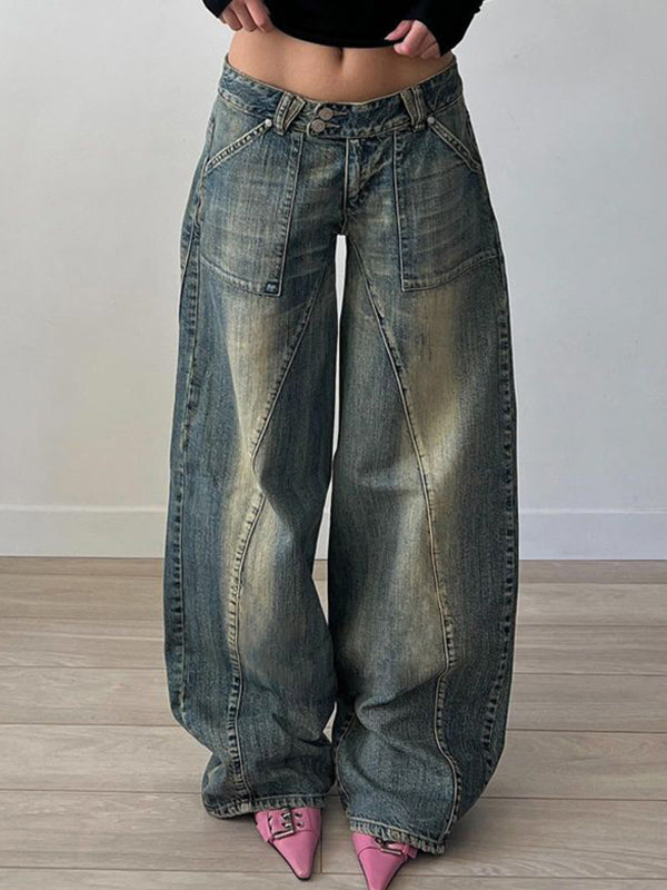 BOYFRIEND FIT DISTRESSED DENIM JEANS COTTON BLEND