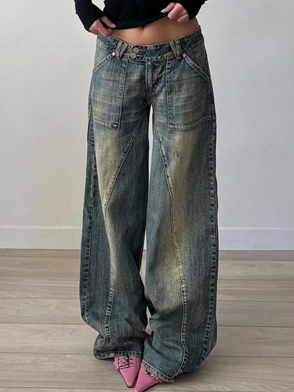 BOYFRIEND FIT DISTRESSED DENIM JEANS COTTON BLEND