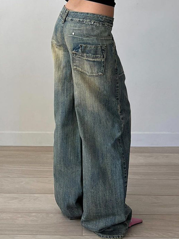 BOYFRIEND FIT DISTRESSED DENIM JEANS COTTON BLEND