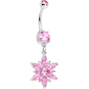 Pink Gem Snowflake Burst Dangle Belly Ring