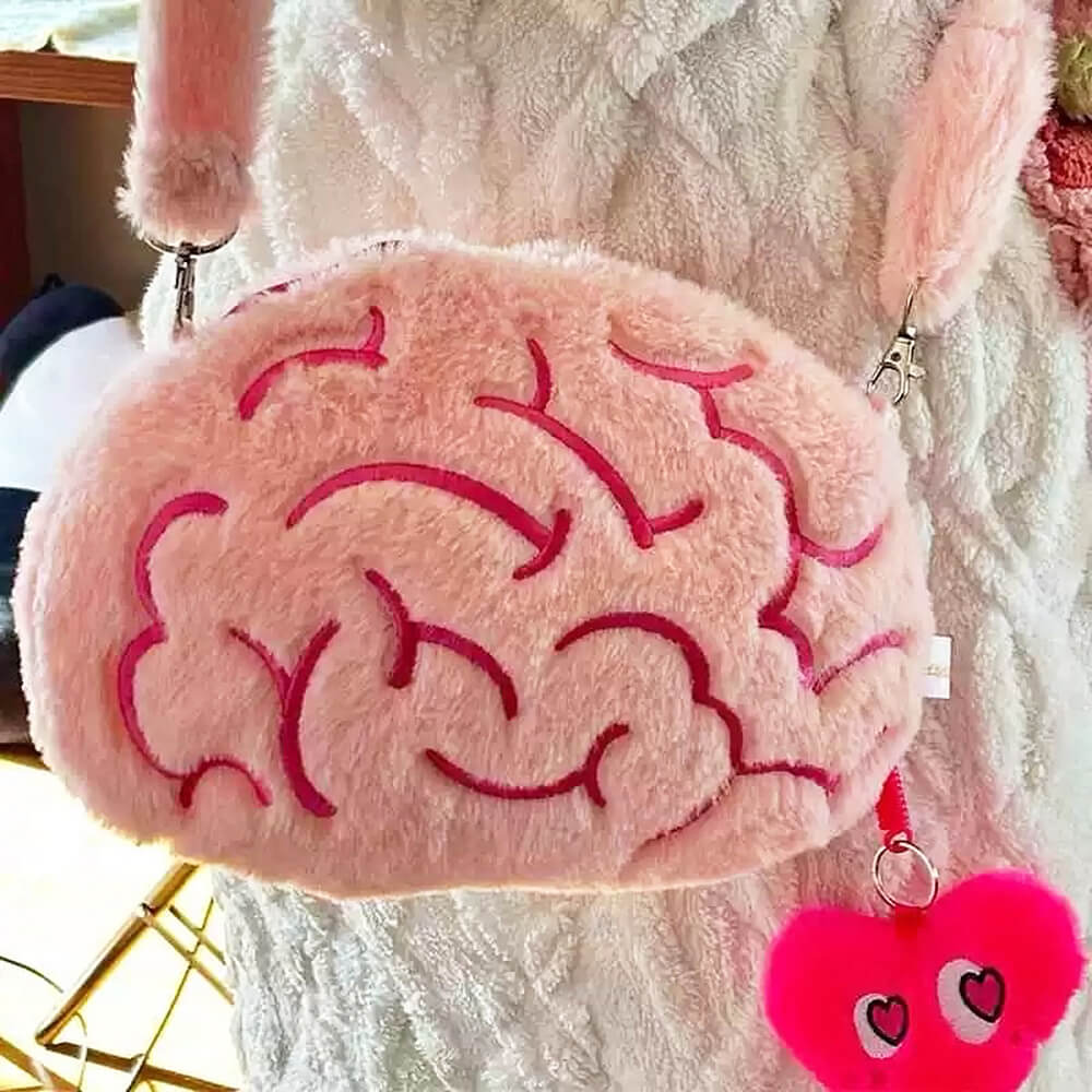 BRAIN PURSE PINK FAUX FUR CROSSBODY BAG