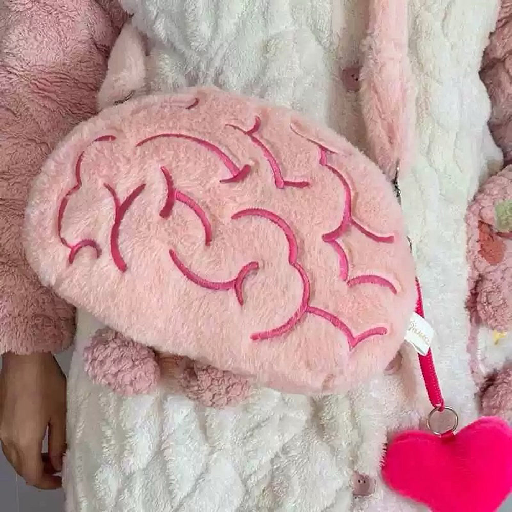 BRAIN PURSE PINK FAUX FUR CROSSBODY BAG