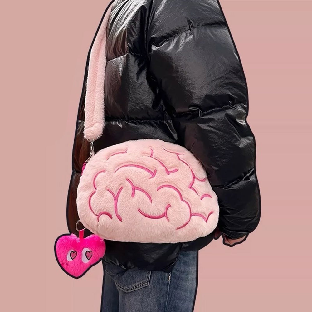BRAIN PURSE PINK FAUX FUR CROSSBODY BAG