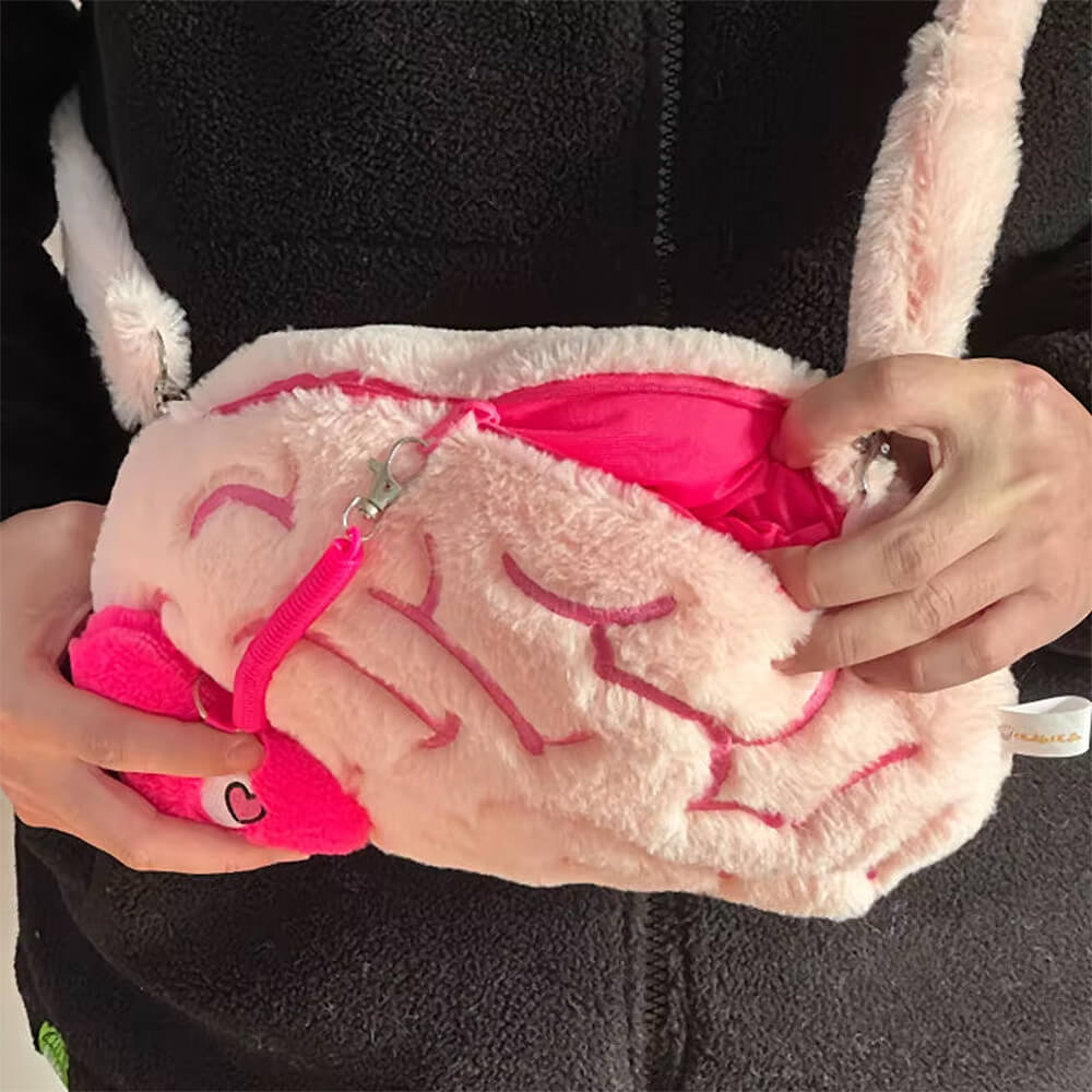 BRAIN PURSE PINK FAUX FUR CROSSBODY BAG