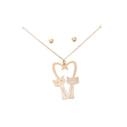Brass Metal Cats Heart Pendant Necklace