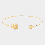 Brass Metal CZ Skull Tip Cuff Bracelet