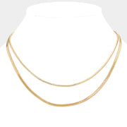Brass Metal Double Layered Chevron Chain Necklace