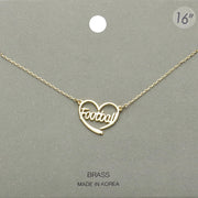 Brass Metal Football Heart Pendant Necklace