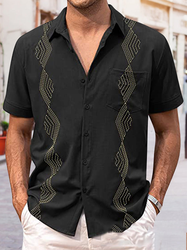 British Thin Shirt Short Sleeve Youth Popular Lapel Men’s Shirt - Black / M