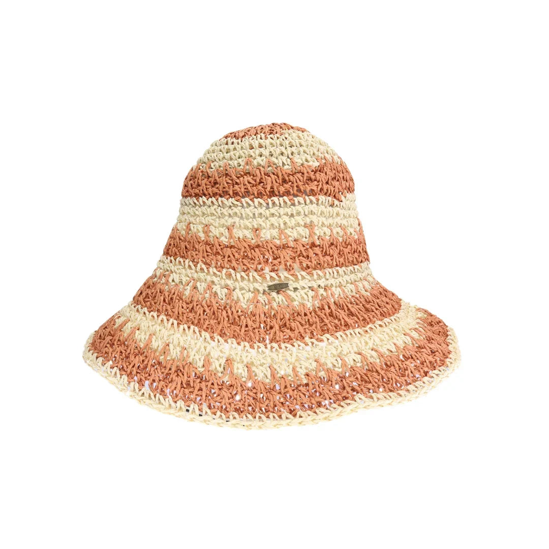 Broad Striped Paper Straw Hand Crochet C.C Bucket Hat