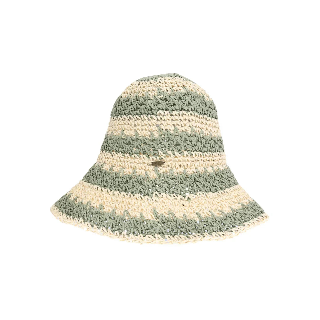 Broad Striped Paper Straw Hand Crochet C.C Bucket Hat