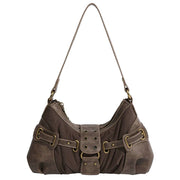 BROWN BAGUETTE BAG WITH Y2K BUCKLE ACCENTS