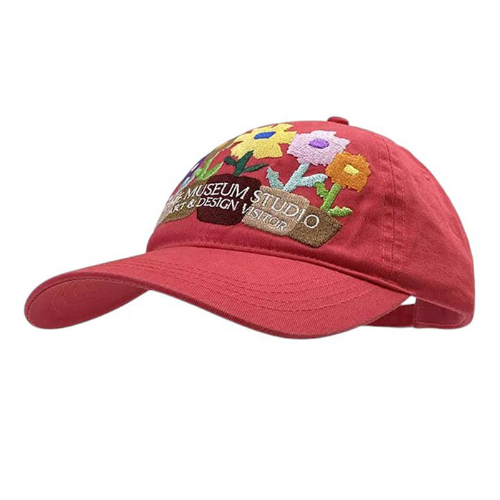 BROWN BASEBALL CAP CHARMING FLORAL EMBROIDERY