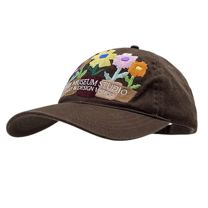 BROWN BASEBALL CAP CHARMING FLORAL EMBROIDERY