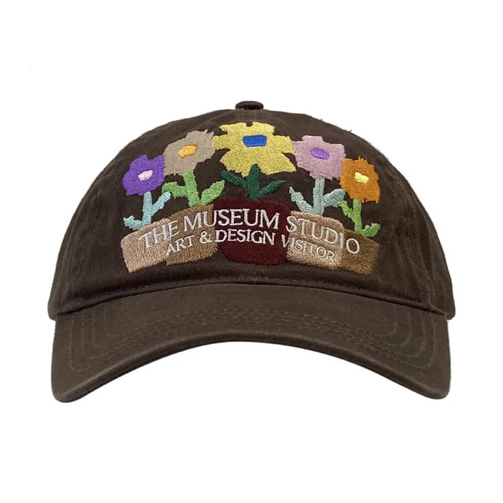 BROWN BASEBALL CAP CHARMING FLORAL EMBROIDERY