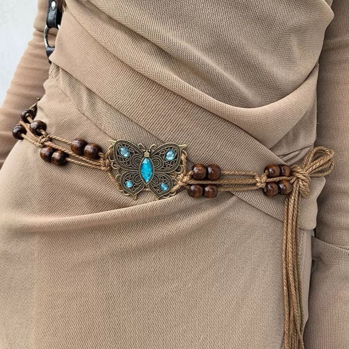 BROWN BUTTERFLY BELT BOHO BUTTERFLY BELT WITH METAL ACCENTS