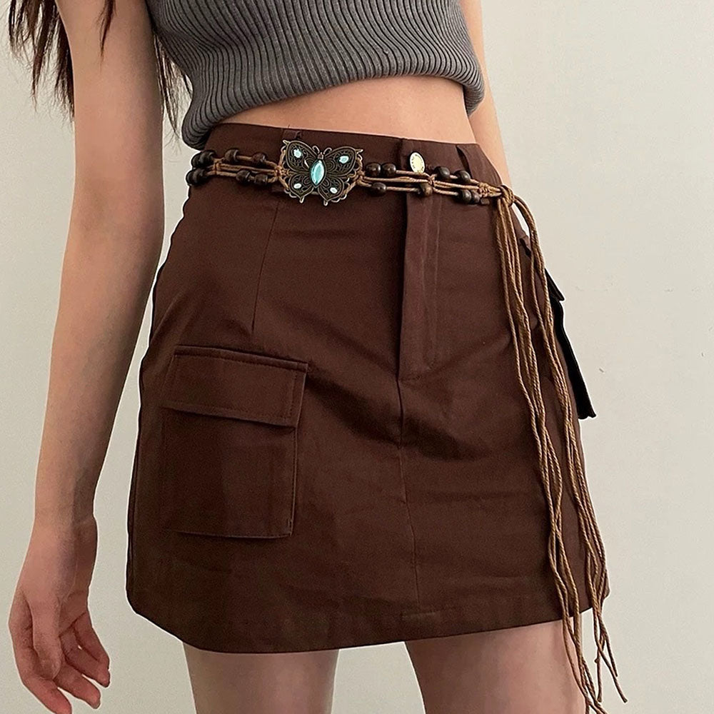 BROWN BUTTERFLY BELT BOHO BUTTERFLY BELT WITH METAL ACCENTS