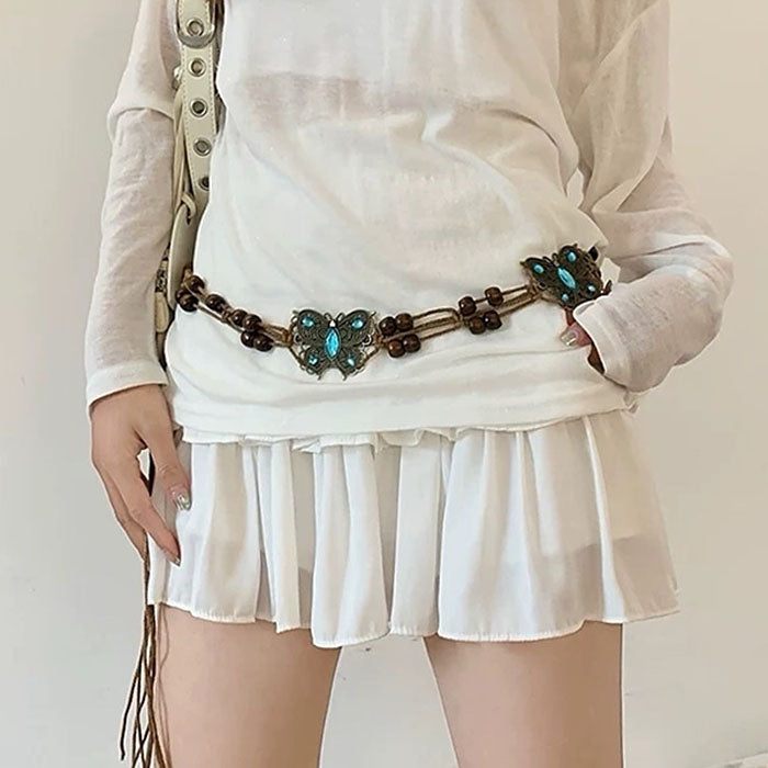 BROWN BUTTERFLY BELT BOHO BUTTERFLY BELT WITH METAL ACCENTS