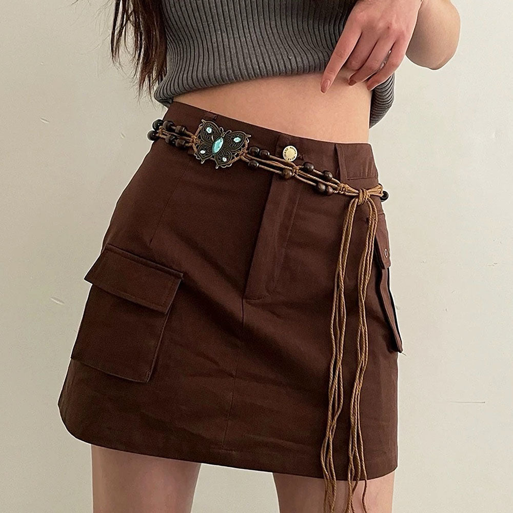 BROWN BUTTERFLY BELT BOHO BUTTERFLY BELT WITH METAL ACCENTS