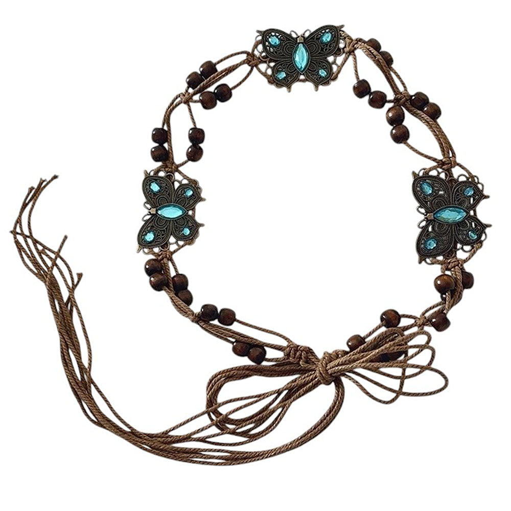 BROWN BUTTERFLY BELT BOHO BUTTERFLY BELT WITH METAL ACCENTS