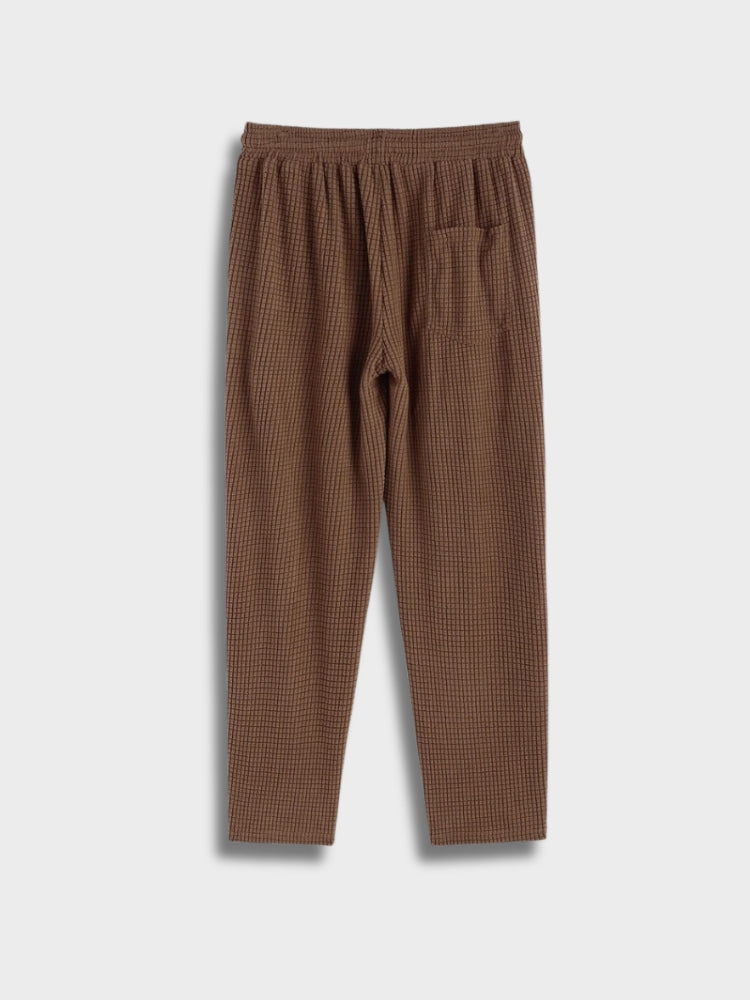 BROWN CHECKERED DRAWSTRING PANTS STYLISH CASUAL PANTS