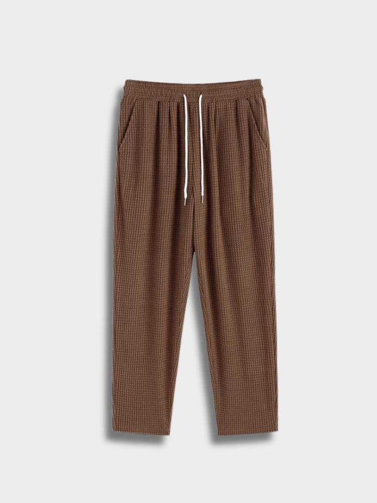 BROWN CHECKERED DRAWSTRING PANTS STYLISH CASUAL PANTS