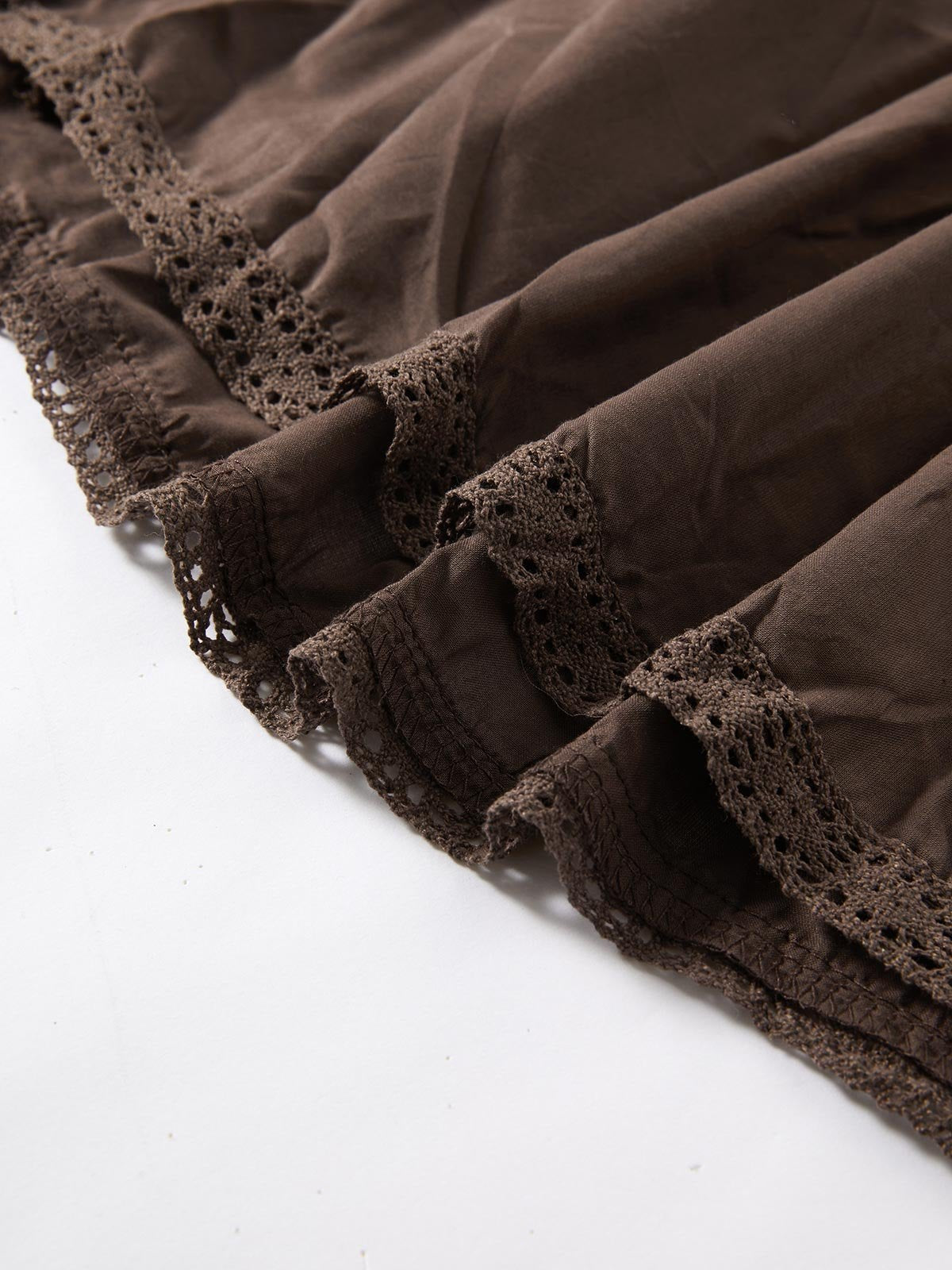 BROWN CORDUROY BAG WITH FLORAL CROCHET AND INSECT PATCH VINTAGE TIERED