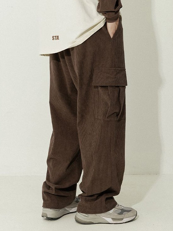 BROWN CORDUROY CARGO PANTS WITH FLAP POCKETS IN CARGO STYLE