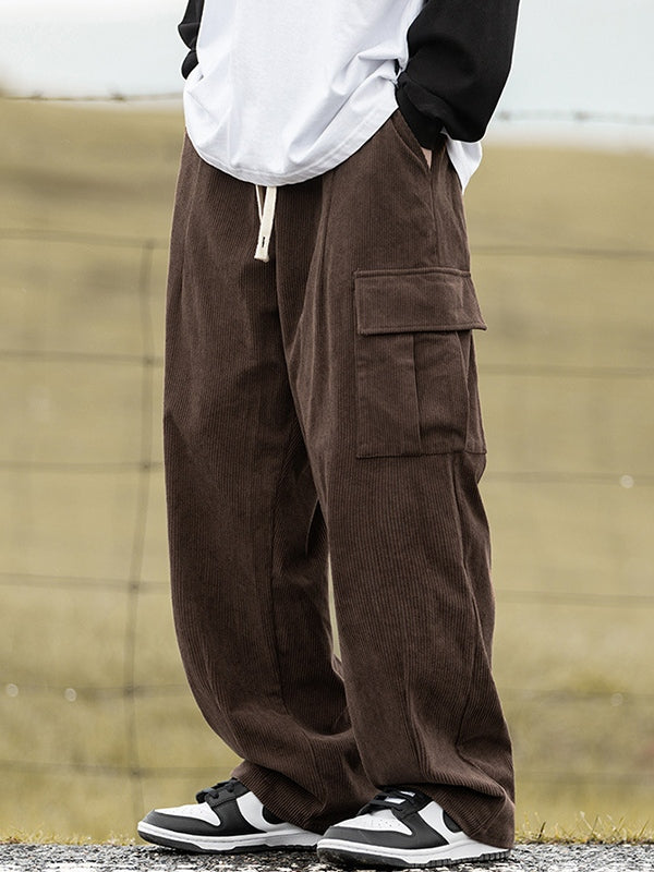 BROWN CORDUROY CARGO PANTS WITH FLAP POCKETS IN CARGO STYLE