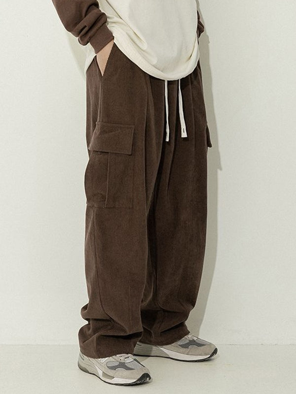 BROWN CORDUROY CARGO PANTS WITH FLAP POCKETS IN CARGO STYLE
