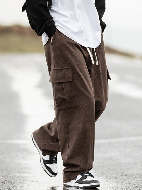 BROWN CORDUROY CARGO PANTS WITH FLAP POCKETS IN CARGO STYLE