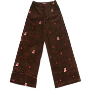 BROWN CORDUROY PANTS WITH BEAR EMBROIDERY CORD