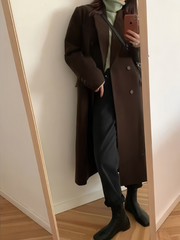 BROWN DOUBLE-BREASTED OVERCOAT WITH CLASSIC LAPEL COLLAR