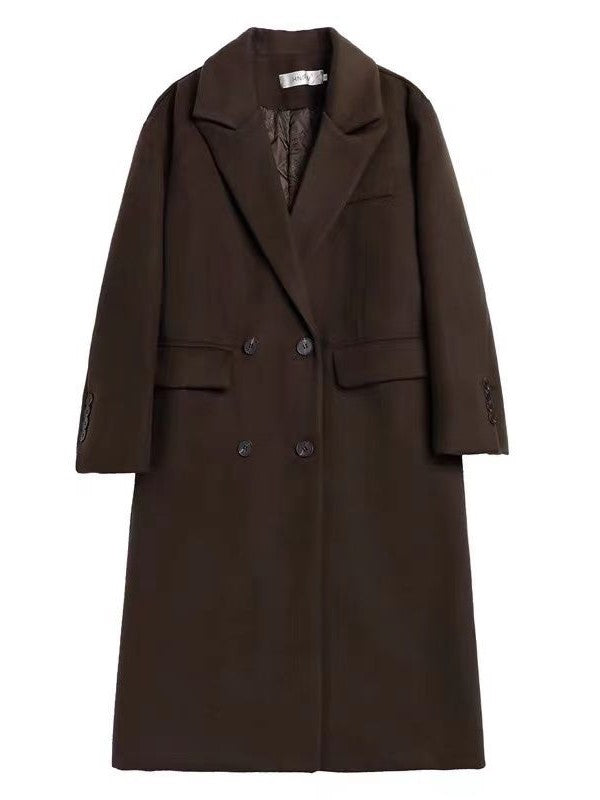 BROWN DOUBLE-BREASTED OVERCOAT WITH CLASSIC LAPEL COLLAR