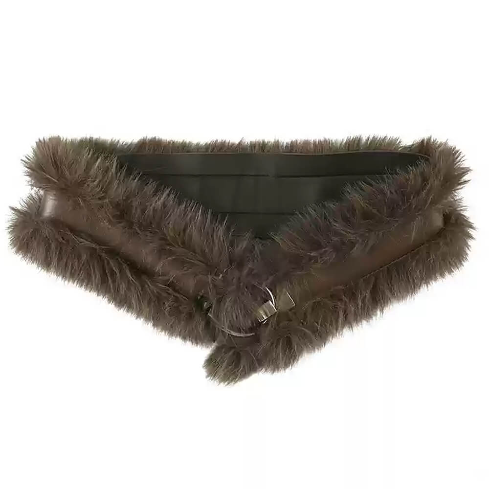 BROWN FAUX FUR BELT WITH BUCKLE DETAIL
