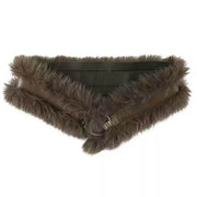 BROWN FAUX FUR BELT WITH BUCKLE DETAIL