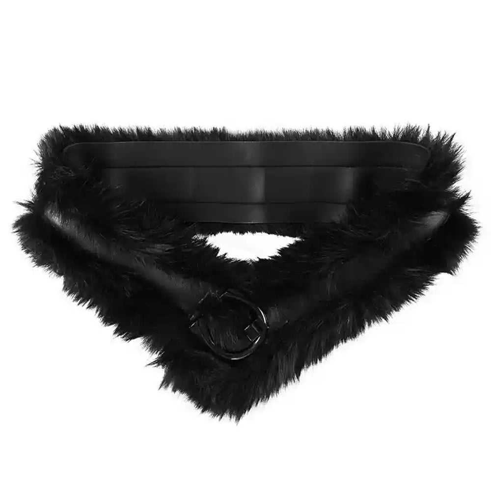 BROWN FAUX FUR BELT WITH BUCKLE DETAIL