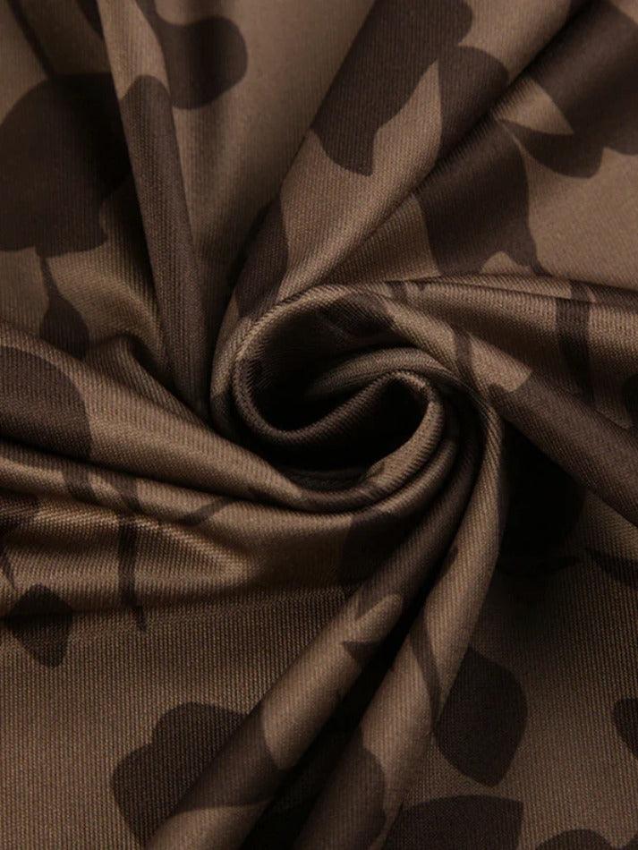 BROWN FLORAL LONG-SLEEVED DRESS CLASSIC PRINT MAXI DRESS
