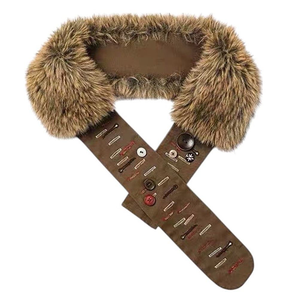 BROWN FUR COLLAR WITH BUTTONED STRAPS FOR OUTERWEAR