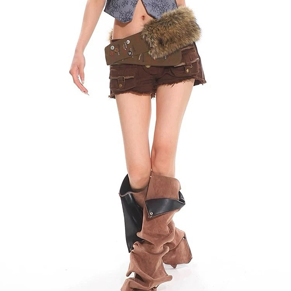 BROWN FUR COLLAR WITH BUTTONED STRAPS FOR OUTERWEAR