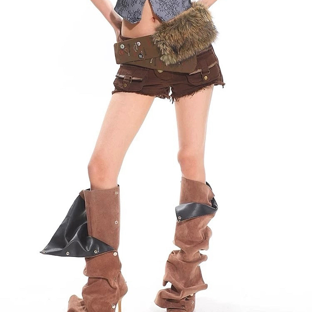 BROWN FUR COLLAR WITH BUTTONED STRAPS FOR OUTERWEAR
